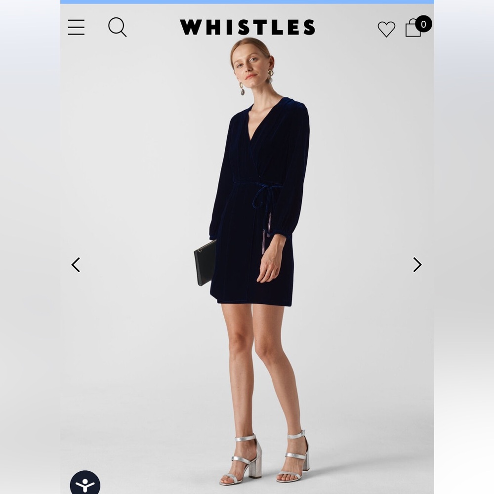 Whistles Navy Blue Velvet Wrap Mini Dress